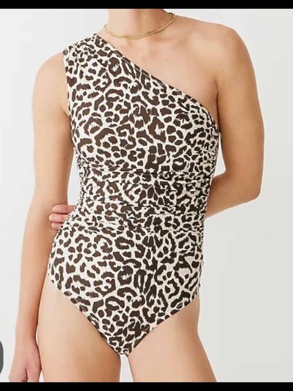 J. Crew One-Shoulder Leopard Print Brown and Cream One-Piece Swimsuit